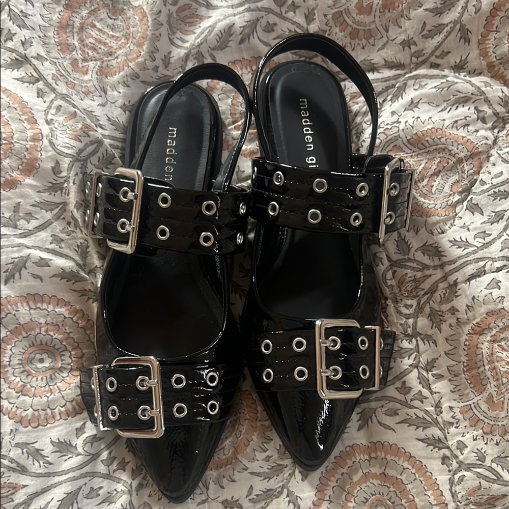 Madden Girl Black Patent Heels with Buckles
